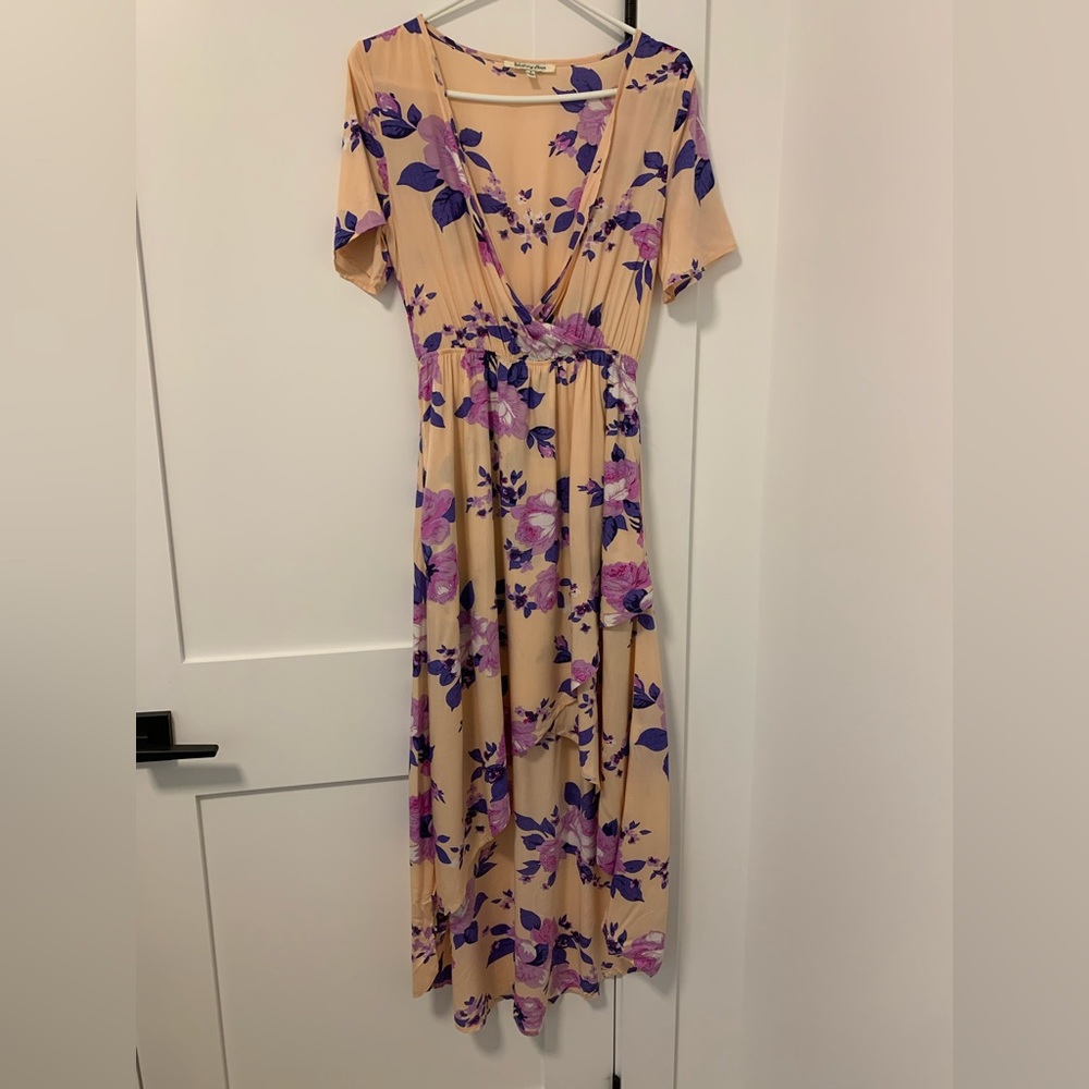 Peach Purple Floral Maxi High Low Dress Size S